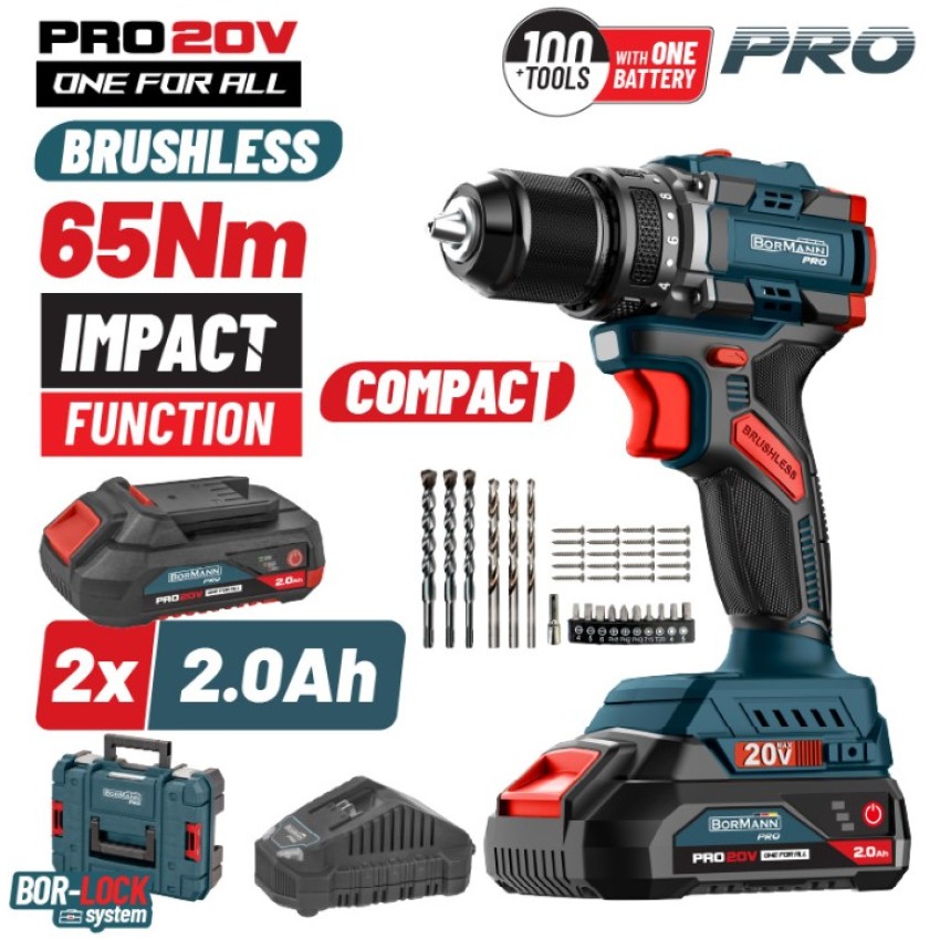 ΔΡΑΠΑΝΟΚΑΤΣΑΒΙΔΟ ΚΡΟΥΣΤΙΚΟ ΜΠΑΤΑΡΙΑΣ BRUSHLESS BORMANN PRO 20V BBP5401ΜΕ 2 2.0ΑΗ ΜΠΑΤΑΡΙΕΣ ΚΑΙ ΦΟΡΤΙΣΤΗ 