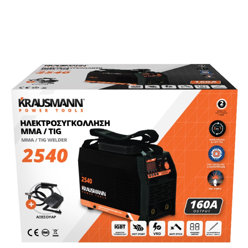 ΗΛΕΚΤΡΟΚΟΛΛΗΣΗ INVERTER KRAUSMANN 160Α  MMA/TIG 2540