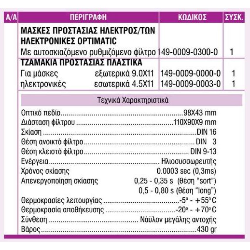 ΤΖΑΜΑΚΙΑ ΓΙΑ ΜΑΣΚΑ ΗΛΚ/ΣΗΣ ΗΛΕΚΤΡΟΝΙΚΗ OPTIMATIC 200, 4.5Χ11 (ΕΣΩΤΕΡΙΚΑ)