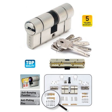 ΚΥΛΙΝΔΡΟΣ ΥΠΕΡΑΣΦΑΛΕΙΑΣ ΜΕ 5 ΚΛΕΙΔΙΑ GR 3.5S HUGO LOCKS ΝΙΚΕΛ