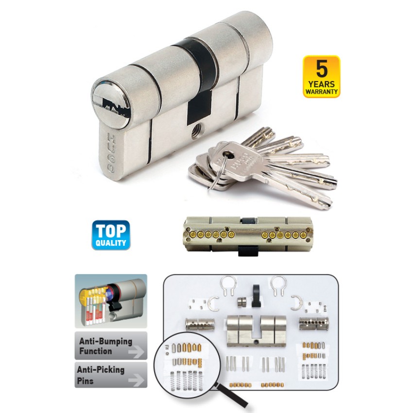 ΚΥΛΙΝΔΡΟΣ ΥΠΕΡΑΣΦΑΛΕΙΑΣ ΜΕ 5 ΚΛΕΙΔΙΑ GR 3.5S HUGO LOCKS ΧΡΥΣΟΣ