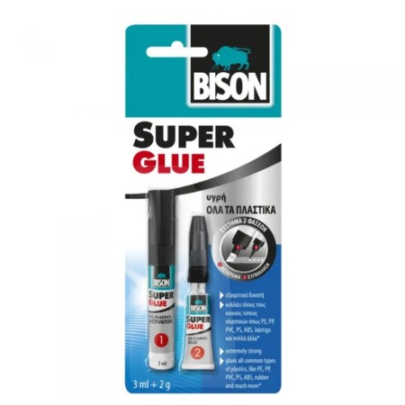 ΕΞΑΙΡΕΤΙΚΗ ΓΡΗΓΟΡΗ ΚΟΛΛΑ ΣΤΙΓΜΗΣ 2 ΦΑΣΕΩΝ BISON SUPER GLUE ALL PLASTIC 3ML + 2GR ΓΙΑ ΣΥΓΚΟΛΛΗΣΗ ΟΛΩΝ ΤΩΝ ΤΥΠΩΝ ΠΛΑΣΤΙΚΩΝ 