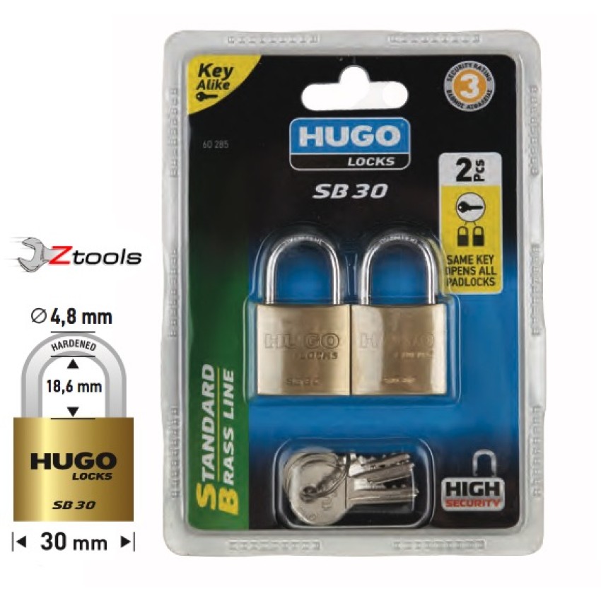 ΛΟΥΚΕΤΑ ΑΠΟ ΟΡΕΙΧΑΛΚΟ HUGO LOCKS BR 30 KEYED ALIKE