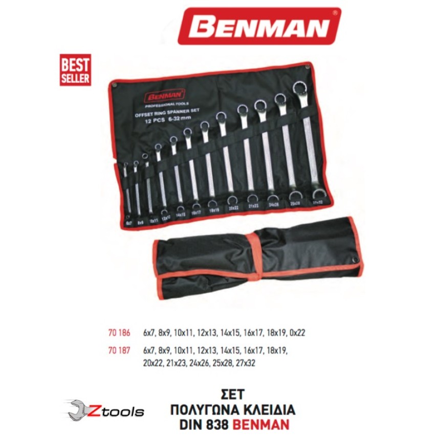 ΚΛΕΙΔΙΑ ΠΟΛΥΓΩΝΑ ΣΕΤ DIN 838 BENMAN